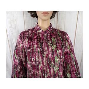 Analogy Zip Up Blazer Jacket Cranberry / Green Mandarin Collar Ruche Texture Med